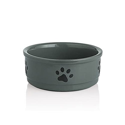 Sweejar Ceramic Dog Bowls with Paw Pattern, Dog Food Dish for Medium Dogs, Porcelain Pet Bowl for Water 35 Fl Oz (Gray) - color: Gray, style: Paw Pattern,6.8"x 2.9"(35 Fl Oz)