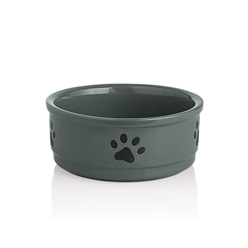 Sweejar Ceramic Dog Bowls with Paw Pattern, Dog Food Dish for Medium Dogs, Porcelain Pet Bowl for Water 35 Fl Oz (Gray) - color: Gray, style: Paw Pattern,6.8"x 2.9"(35 Fl Oz)