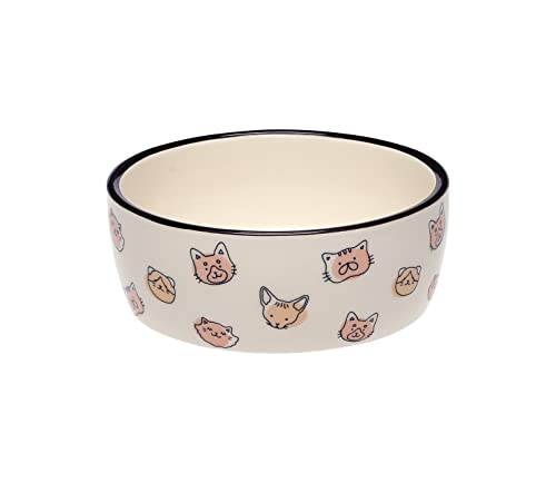Pearhead Ceramic Cat Bowl, Holds 12 oz, Whisker-Friendly Pet Dish for Food and Water, Cute Cat Face Design - color: Blush Cat Faces, size: Single Bowl