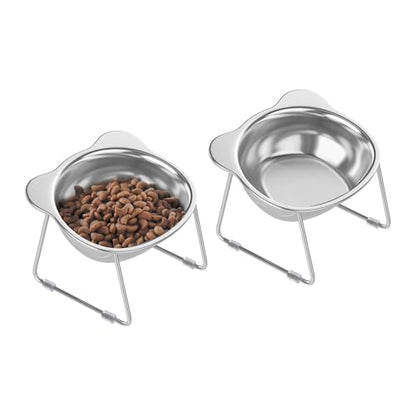 Stainless Elevated cat Bowls 5.9 Inch with Metal Stand Slip Resistant Base 15 Degrees Tilted Raised Pet Dishes Double Bowl Design Food and Water Dish for Cats Kitten Small Dog (2 Pack Raised Bowls) - color: 2 pack raised bowls