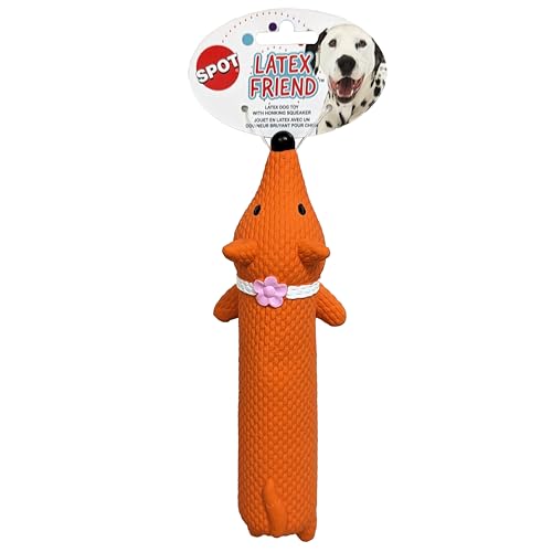 SPOT Latex Friends Dog Toys -Soft & Stuffing-Free with Honking Squeaker, 100% Latex, Brightly Colored, Ideal for Small/Medium Dogs & Light Chewers, 9-inch Assorted Styles