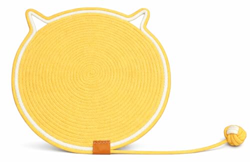 19 Inch Round Scratching Mat for Cats, Cotton, Large, Floor Mount, Lightweight, Classic Style (Yellow) - color: Yellow
