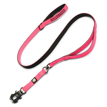 BULLYBREED | Heavy Duty Dog Leash, Tactical Dog Leash, Quick Release Frog Clip with Anti-Tangling Swivel System for Large Dogs that Pull with Soft Double Handles (5 FT Long, Hot Pink) - color: Hot Pink