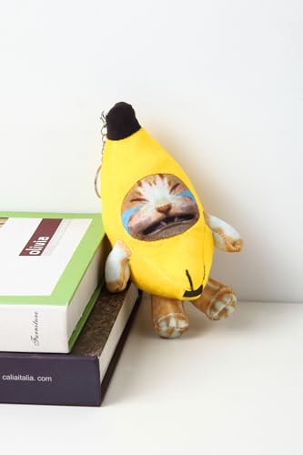 Crying Banana Cat Plush Keychain, Happy Funny Baby Sound Cat Stuffed Animal Ornaments - color: Cry and Happy