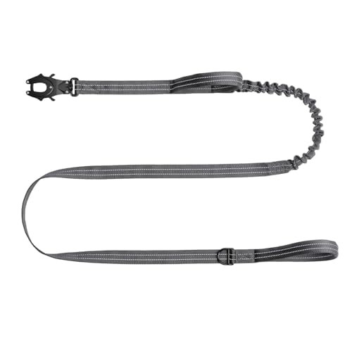 ICEFANG Tactical Dog Leash,K9 Training Walking Bungee Lead with 2 Control Handle,Heavy Duty Quick Release Metal Clasp,for Medium Large Breed (Reflective Grey, 6 FT) - color: Reflective Grey, size: 6 FT