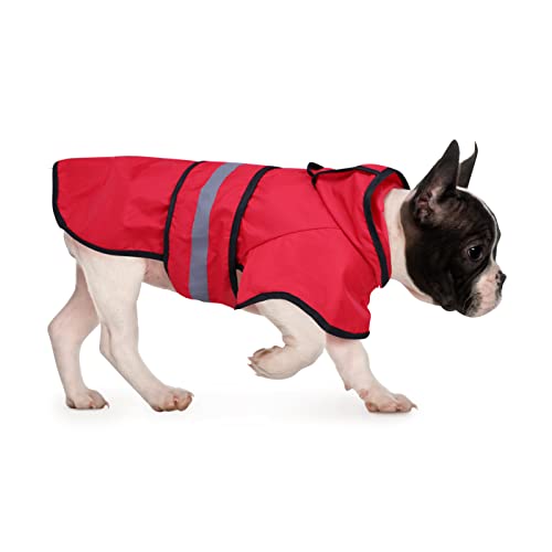 HDE Dog Raincoat Jacket Reflective Adjustable Hooded Pet Poncho Rain Coat with Leash Hole for Small to X-Large Dogs Red - S - color: Red, size: Small