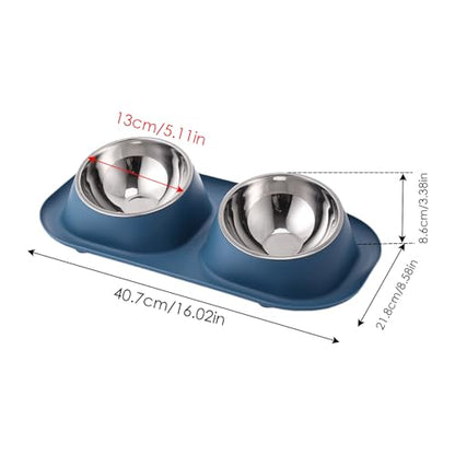 awakentti Double Dog Bowl, Stainless Steel Dog Bowl with No Spill No Skid Silicone Mat,Not Easy to Break, Pet Bowls & Dog Water Bowls for Small Puppies, Cats, Dogs and Medium Pets (Blue) - color: Blue