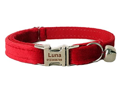 Cat Collar Personalized with Name Phone Number Engraved,Customized with Bell for Small Dogs Puppy Kitten - color: Red, size: S (6"-10")