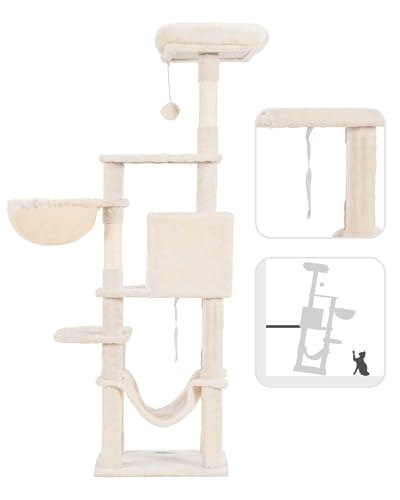 Hey-brother Cat Tree with Large Hammock, Multi-Level Cat Tower for Indoor Cats, Cat Condo with Sisal-Covered Scratching Posts and Top Perch, Beige MPJ050M - color: Beige