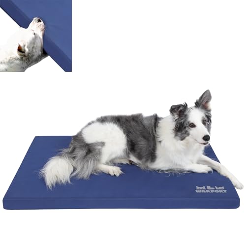 Durable Outdoor Dog Bed Chew Proof Stable Crate Mat Indoor cat Bed Anti Mild Bite Kennel Pad with Removable Fully Waterproof Cover (Blue, Large(36x22x1.5in)) - color: Blue, size: Large(36x22x1.5in)