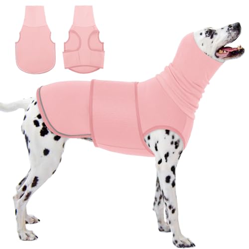 Reflective Dog Thunder Jacket Anxiety Calming Vest, Adjustable Dog Calming Hoodie with Ear Wrap, Breathable Dog Anti-Anxiety Vest for Thunder, Fireworks, Travel, Separation, Pink L - color: Pink, size: Large