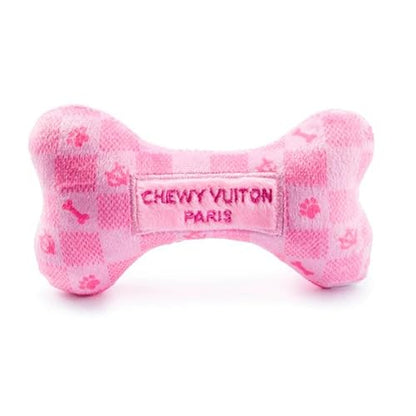 Haute Diggity Dog Chewy Vuiton Bone Plush Squeaky Dog Toy, Soft Durable Designer-Inspired Stuffed Puppy Chew Toys for Small & Medium Dogs, Machine-Washable (Pink Checker) Small - color: Pink Checker Bone, size: Small