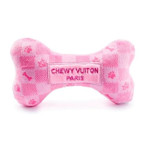 Haute Diggity Dog Chewy Vuiton Bone Plush Squeaky Dog Toy, Soft Durable Designer-Inspired Stuffed Puppy Chew Toys for Small & Medium Dogs, Machine-Washable (Pink Checker) Small - color: Pink Checker Bone, size: Small