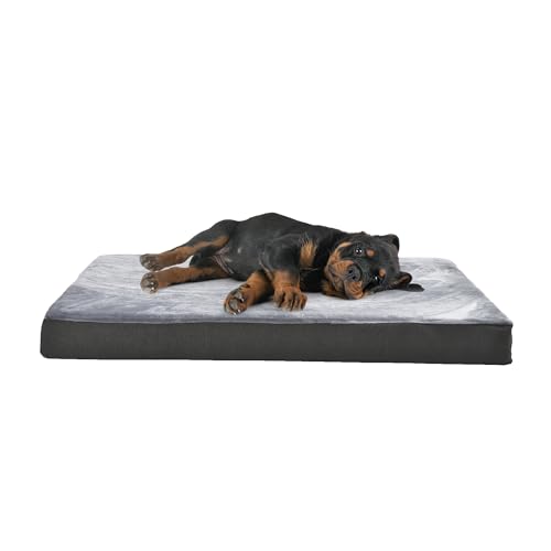 Amazon Basics Washable Dog Bed with Cooling Gel Memory Foam, Pressure-Relief Support for Dogs up to 50lbs, Non-Slip Bottom, Removable Cover, Large (35" x 22"), Grey - color: Grey, size: Large, style: Mattress Bed
