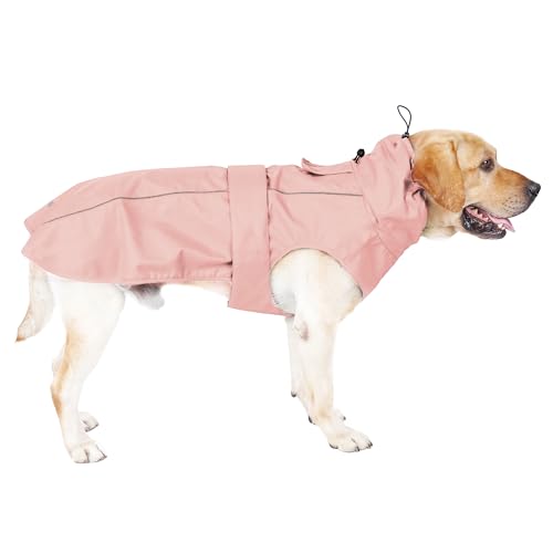 Waterproof Dog Raincoat with Reflective Strip, Adjustable Breathable Rain Coat Jacket with Leash Hole for Dogs (Pink, Small) - color: Pink, size: Small