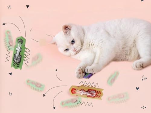Cat Interactive Teaser Toys 2PCS Electric Moving Beetle Mini Electric Robot Beetle Electric Funny Interactive Toy Heal Loneliness for Cat Kitten Replaceable Battery (Green+Orange) - color: Green+orange
