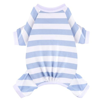 Dog Pajamas Pjs Stretchable Strip Dog Jumpsuit 4 Legs Pjs for Summer Dog Clothes Puppy Onesies Doggie Outfit (Light Blue, Large (Chest 17in)) - color: Light Blue, size: Large (Chest 17in )