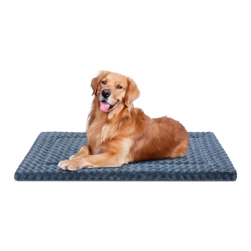 Dog Bed Mat Washable Reversible Dog Crate Pad Soft Fluffy Pet Kennel Beds with Anti-Slip Bottom Dog Cat Sleeping Mattress for Large Dogs, 41x27x1.5 Inch, Gray - size: 41”x27"x1.5"