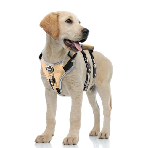 Escape Proof Dog Harness - No Pull Dog Harness with Handle, Soft Padded Reflective and Adjustable Full Body Pet Harness Vest for Medium Large Dogs Walking Hiking Training, Beige Medium - color: Beige, size: Medium
