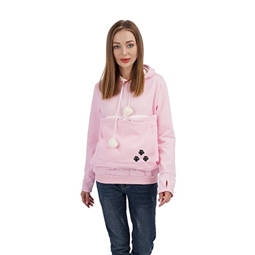 Unisex Big Pouch Hoodie Long Sleeve Fleece Pet Dog Holder Carrier Pullover Sweatshirt… - color: Pink, size: Small