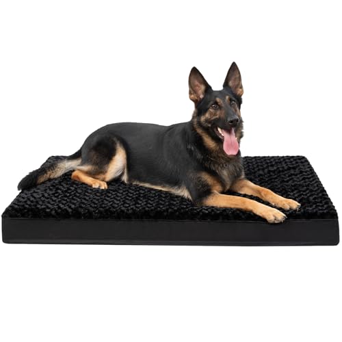 KSIIA Dog Crate Bed Waterproof Large Dog Bed Soft Rose Velvet Supportive Kennel Pad Egg Crate Foam with Removable Washable Cover & Non-Slip Bottom, 41 x 27 Inch, Black - color: Black, size: 41.0"L x 27.0"W x 3.0"Th