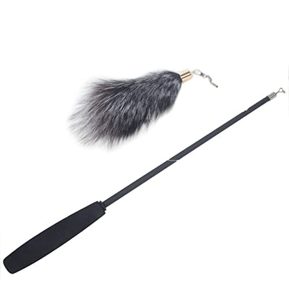 Fosrion Real Raccoon Tail Fur Cat Bites Toy with Three Section Retractable Carbon Fiber Rod (Fox Fur Piece, Tail & Fishing Rod) - color: Fox Fur Piece
