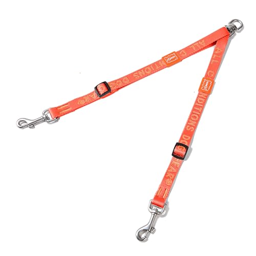 Double Dog Leash, No Tangle 360° Swivel, Adjustable Two Padded Handles, Double Clip Dog Leash Coupler Splitter Breeds (Orange, 4/5'' x 0.9 FT, Std) - color: Orange, size: Std M/L