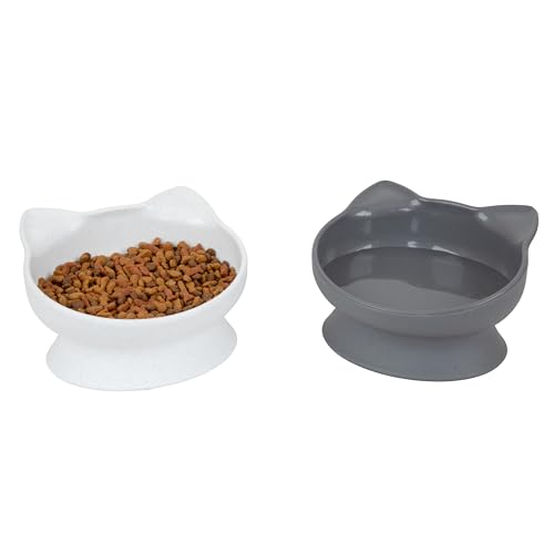 Kitty City Elevated Cat Bowls (Set of 2), Whisker-Friendly Raised Cat Food & Water Dishes, Modern Pedestal Design, Dishwasher Safe, 10.8 oz Each – White & Gray - color: White & Gray, style: Large