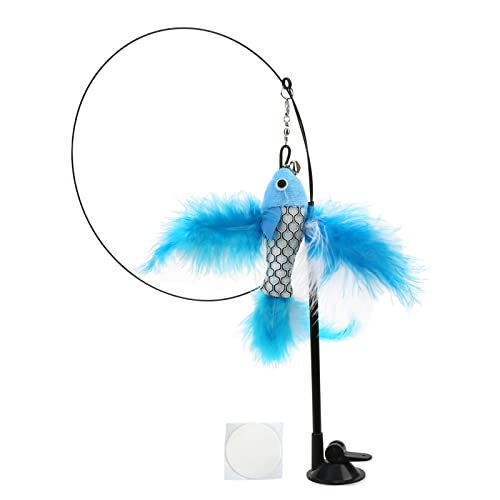 VINGVO Suction Cup Cat Toys for Indoor Cats, Cat Toy Handheld Teaser Wand Toy Interactive Cat Toy Hanging Door Kitten Toys for Kitty Kitten Scratching Exercise Indoor (Blue - size: Blue Flying Fish