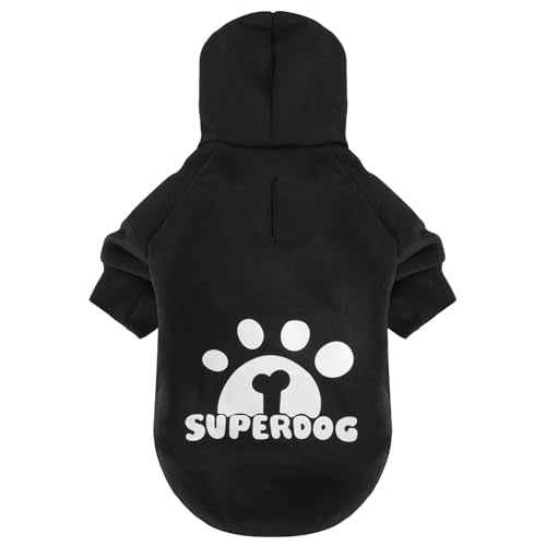 Dog Hoodie with Leash Hole, Pet Clothes Puppy Sweatshirt Dog Pullover Stylish Cat Apparel for Small Medium Dogs and Cats (Black, X-Small) - color: Black, size: X-Small