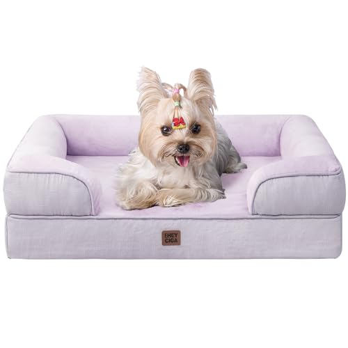EHEYCIGA Orthopedic Dog Bed for Small Dogs, Waterproof Memory Foam Small Pet Beds with Sides, Non-Slip Bottom and Egg-Crate Foam Medium Dog Couch Bed with Washable Removable Cover, Lilac - color: Lilac, size: 24.0"l X 18.0"w X 6.0"th