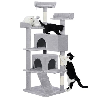 Made4Pets Cat Tree 54in Cat Tower for Indoor Cats Kitten Tree Multi-Level Cat Tree with 2 Condo Furniture Activity Center with Scratching Posts Funny Toys Kittens Pet Play House, Light Grey - color: Light Grey
