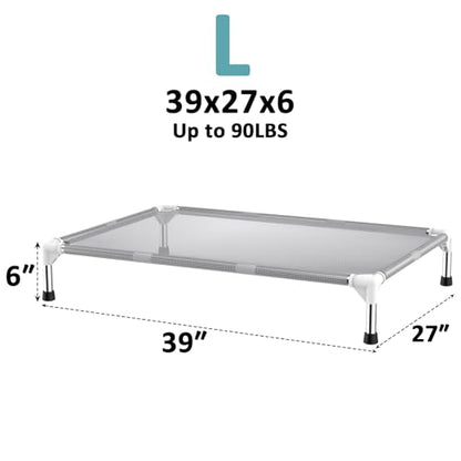 Elevated Dog Bed with Teslin Cooling Fabric - Lightweight Dog Cot for Large Dogs, Waterproof & Washable Breathable Mesh, Raised Pet Bed for Indoor Outdoor Use, Anti-Slip, Easy Clean - size: L-Gray