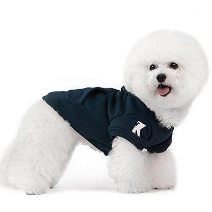 Dog Hoodie Fleece Puppy Clothes Warm Sweater with Hat for Small Dogs Cat Hooded Shirt Kitten Pet Basic Hoodies Sweatshirt with Pocket Doggie Soft Winter Coat Apparel (Blue; L) - color: Blue, size: L-(9~17lb) | Chest(~17.7")