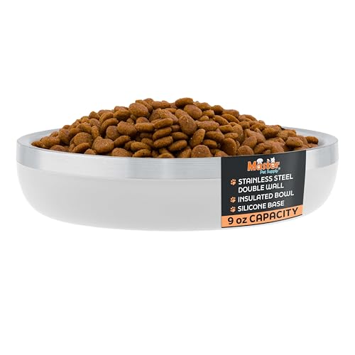 Master Pet Supply Stainless Steel Cat Bowls - 9 oz Heavy Duty - Bone White, Double Wall Extra-Thick Insulated, Non-Slip Pet Water Bowl for Cats & Pets, Anti Rust Metal, Dishwasher Safe - color: Bone White