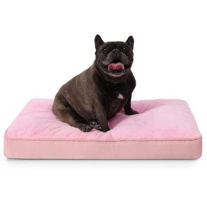 Dog Crate Bed Waterproof Deluxe Plush Dog Beds with Removable Washable Cover Anti-Slip Bottom Pet Sleeping Mattress for Large, Medium, Jumbo, Small Dogs, 29 x 18 inch, Pink - color: Pink, size: 29.0"L x 18.0"W x 3.0"Th