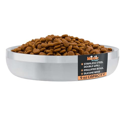 Master Pet Supply Stainless Steel Cat Bowls - 9 oz Heavy Duty - Stainless Steel, Double Wall Extra-Thick Insulated, Non-Slip Pet Water Bowl for Cats & Pets, Anti Rust Metal, Dishwasher Safe - color: Stainless Steel