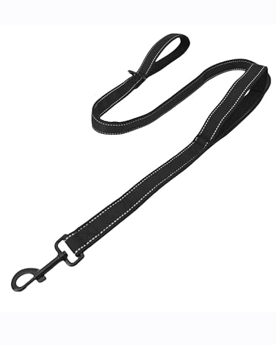 Solmoony 4FT Black Strong Dog Leash with 2 Padded Handles, Traffic Handle Extra Control, Double-Sided Reflective Walking Lead for Small Medium and Large Dogs(Black, 4FT) - color: Black, size: 4FT