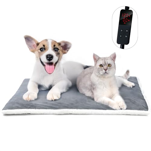 Rest-Eazzzy Heated Cat Bed with Removable Cover, 5 Level Timer & Temperature, Indoor Warming Mat for Cats & Dogs (Heat Pad, Pure-Grey, L) - color: Grey, size: Large-1 Pack