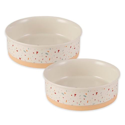 Bone Dry Ceramic Food Bowls, Non-Slip & Dishwasher Safe, Large Set, 7.5x2.4 Terrazzo - color: Terrazzo, size: Large Set, 7.5x2.4"