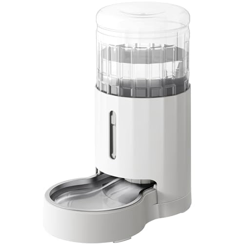 CZPET Dog Water Bowl Dispenser 4L, Wider Mouth & Upgraded Brush for Easy Cleaning Automatic Cat Gravity Refilling Waterer with Removable Stainless Steel Bowl, Large Drinking Area for Multi-Pet (White) - color: White