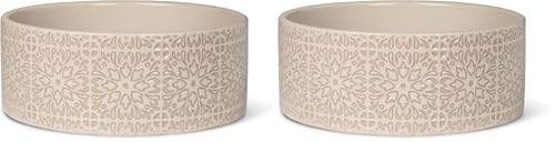 Fringe Studio Sevilla Tile Sand Medium Ceramic Imprinted Pet Bowl (6.5" Diameter x 2.5" H, 26 fl.oz.), PetShop Collection (785MD001) (Pack of 2) - color: Sevilla Tile Sand, size: Medium (Pack of 2)