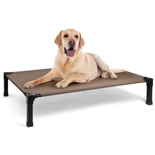 Heeyoo Elevated Dog Bed, Cooling Raised Pet Cot with Chew Proof Washable Breathable Mesh and Metal Frame, Portable Dog Cot Bed with No-Slip Feet for Outdoor or Indoor Use - color: Brown, size: 51"L x 36"W x 9.3"H