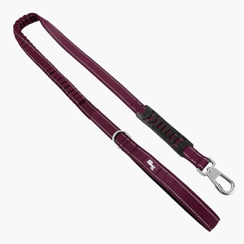 Dog Friendly Co. Bungee Dog Leash | Strain Free & Shock Resistant for Control | Neoprene Padded Handle, Heavy-Duty Carabiner Clip, and D-Ring | Burgundy, Size Small - color: Burgundy, size: Small