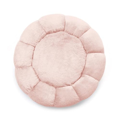 Sherry Kline Pets “Daisy Round” Donut Shape Calming Bed for Dogs and Cats, from Soft Faux Fur, Available in 4 Sizes, Machine Washable - color: Powder Pink, size: Small