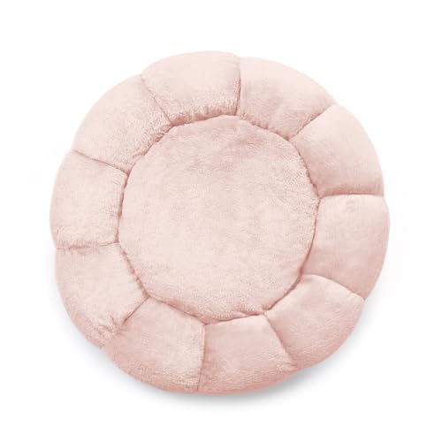 Sherry Kline Pets “Daisy Round” Donut Shape Calming Bed for Dogs and Cats, from Soft Faux Fur, Available in 4 Sizes, Machine Washable - color: Powder Pink, size: Extra Large