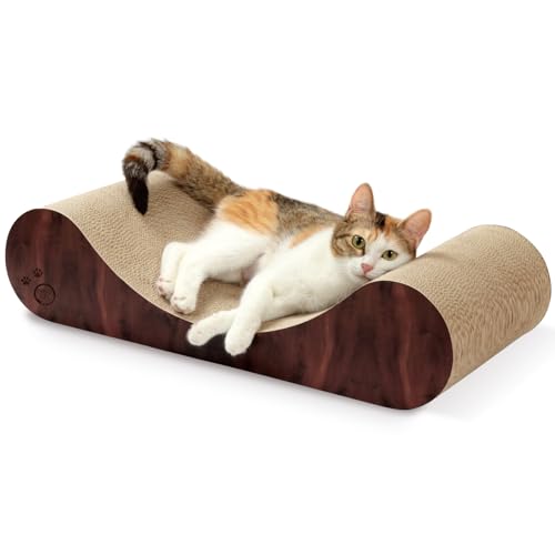 Necoichi Cardboard Cat Scratcher Bed for Indoor Cats - Cat Scratching Board, Horizontal Cat Scratch Pad Lounger with Reversible Usability and Extra Comfort for Lounge, Curved (23" Large, Dark Cherry) - color: Dark Cherry, size: Large
