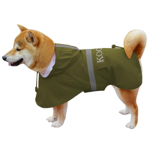 Green Waterproof Raincoat, 2XL for Small Dogs, Adjustable, Windproof, Reflective Strips - color: Green, size: 2XL-Fit for 20 to 33 pounds
