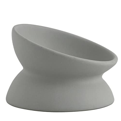 Ceramic Raised Cat Bowl, Cat Food Bowls Elevated Tilted, Ceramic Pet Bowl Whisker Friendly, Anti Vomit & Reduce Neck Burden for Food and Water (Gray) - color: Gray