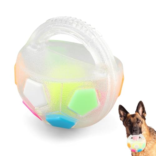 Dog Calming Ball with Handle Pet Dog Football Shape Toy Squeaky Floating Rubber Ball Floating Fetch Balls for Anxiety Relief in Small Medium Large Dogs(Color:White) - color: White